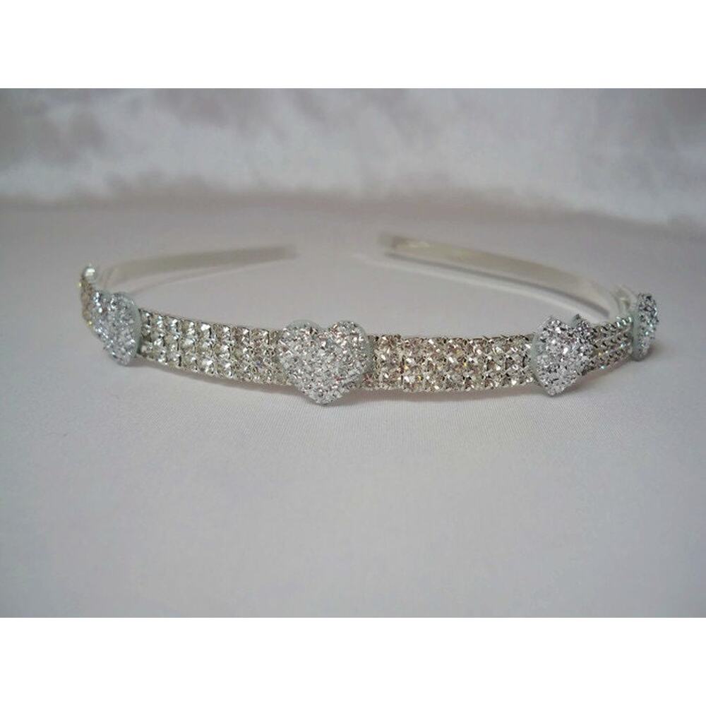 Silver headband, children's  heart rhinestone headband, princess Toddler Tiara